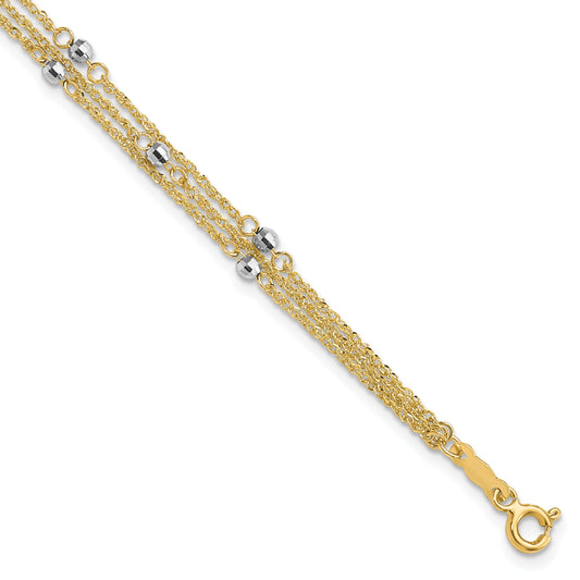 7.25 Inch 14K Two-Tone Triple Strand Bracelet