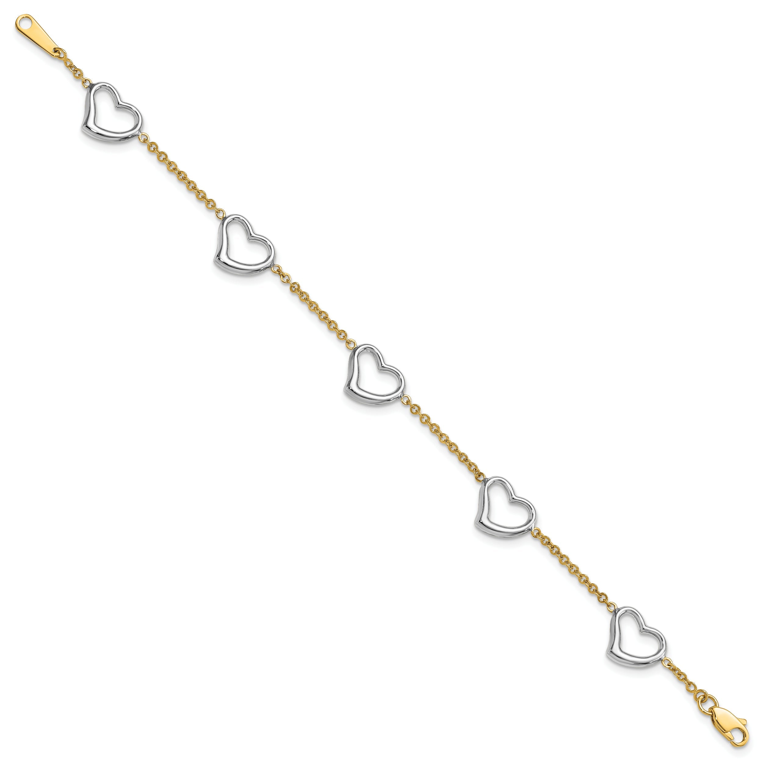 7 Inch 14K Two-Tone Heart Bracelet
