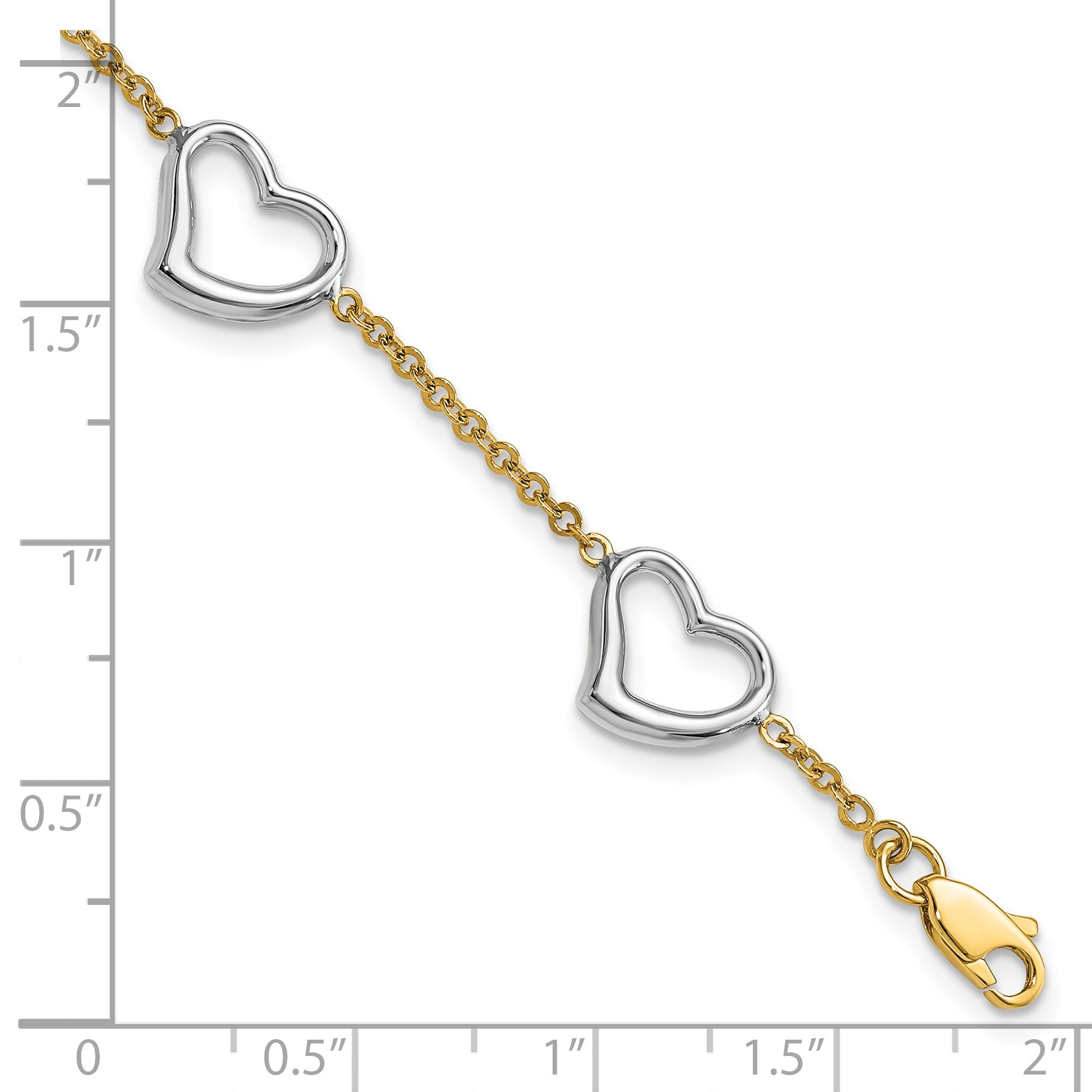 7 Inch 14K Two-Tone Heart Bracelet