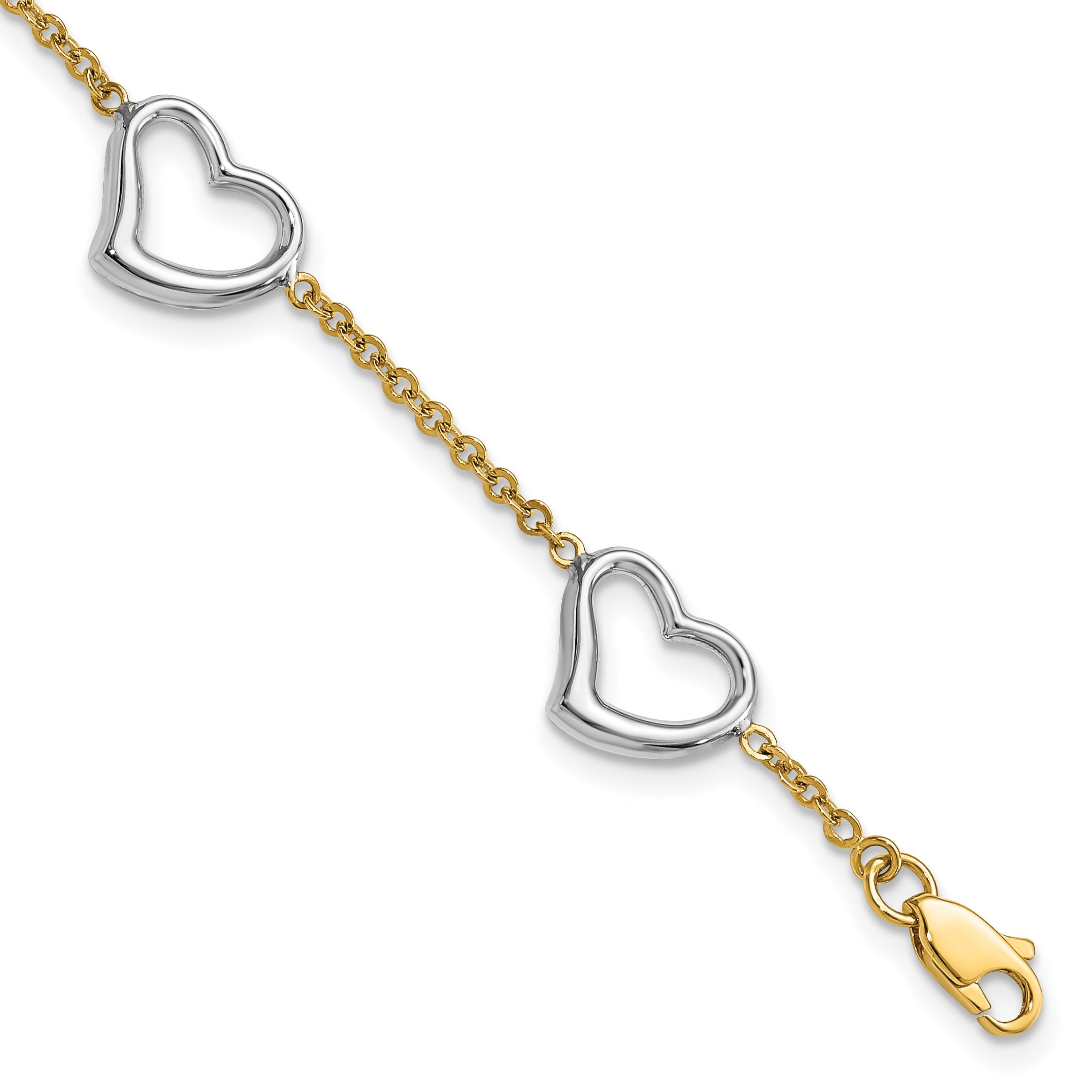 7 Inch 14K Two-Tone Heart Bracelet