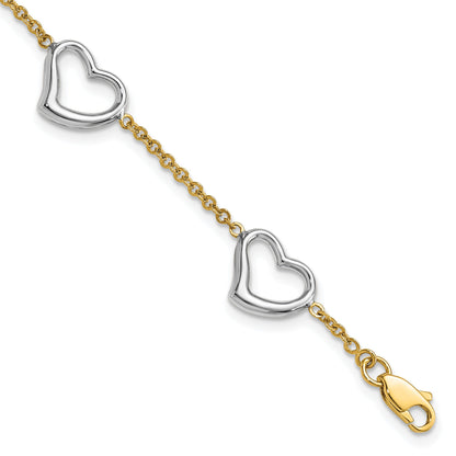 7 Inch 14K Two-Tone Heart Bracelet