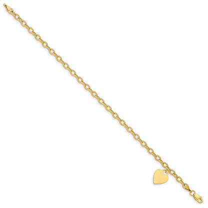 8.5 Inch 14K Dangle Heart Bracelet