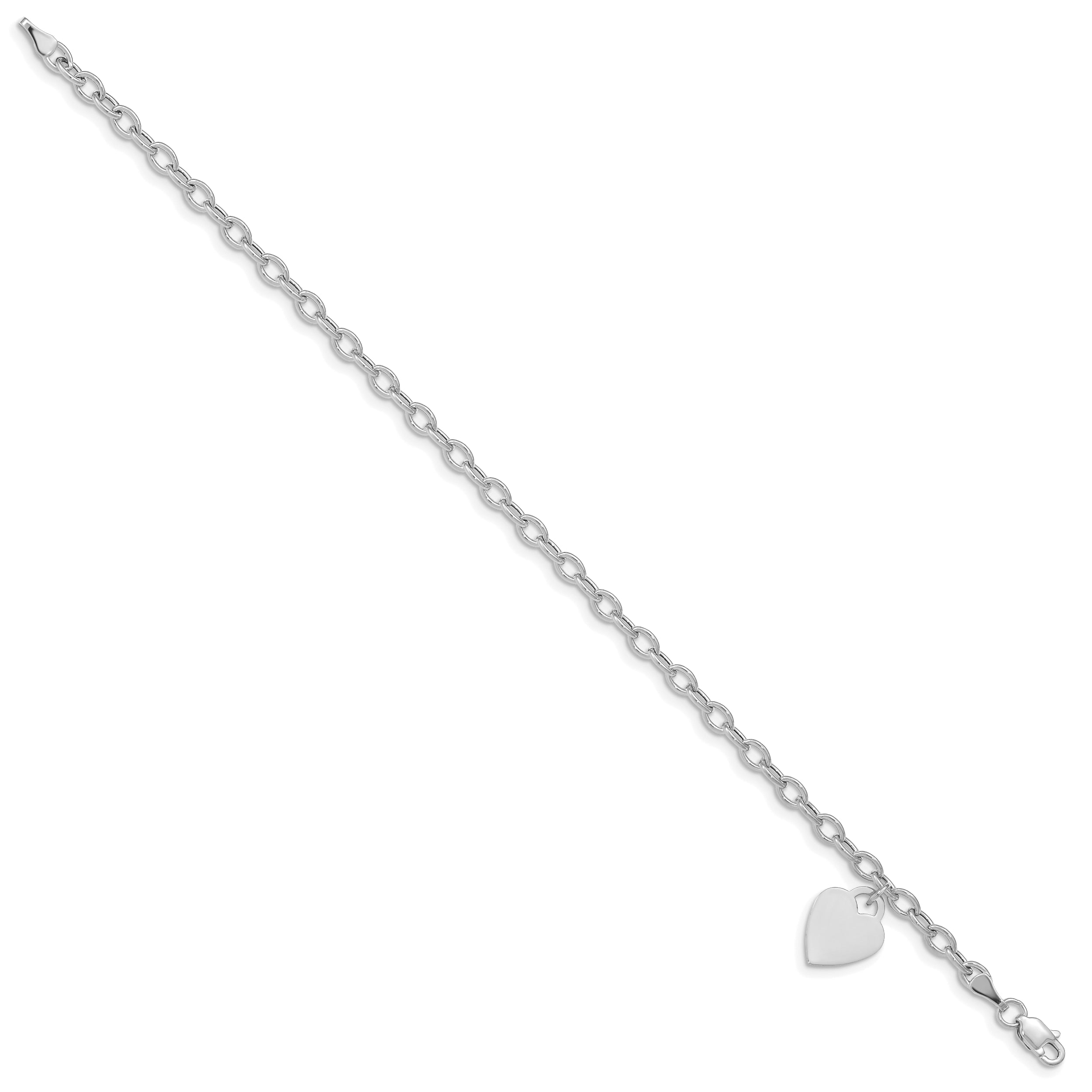 8.5 Inch 14K White Gold Dangle Heart Bracelet
