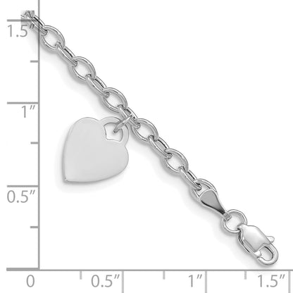 7.5 Inch 14K White Gold Dangle Heart Bracelet