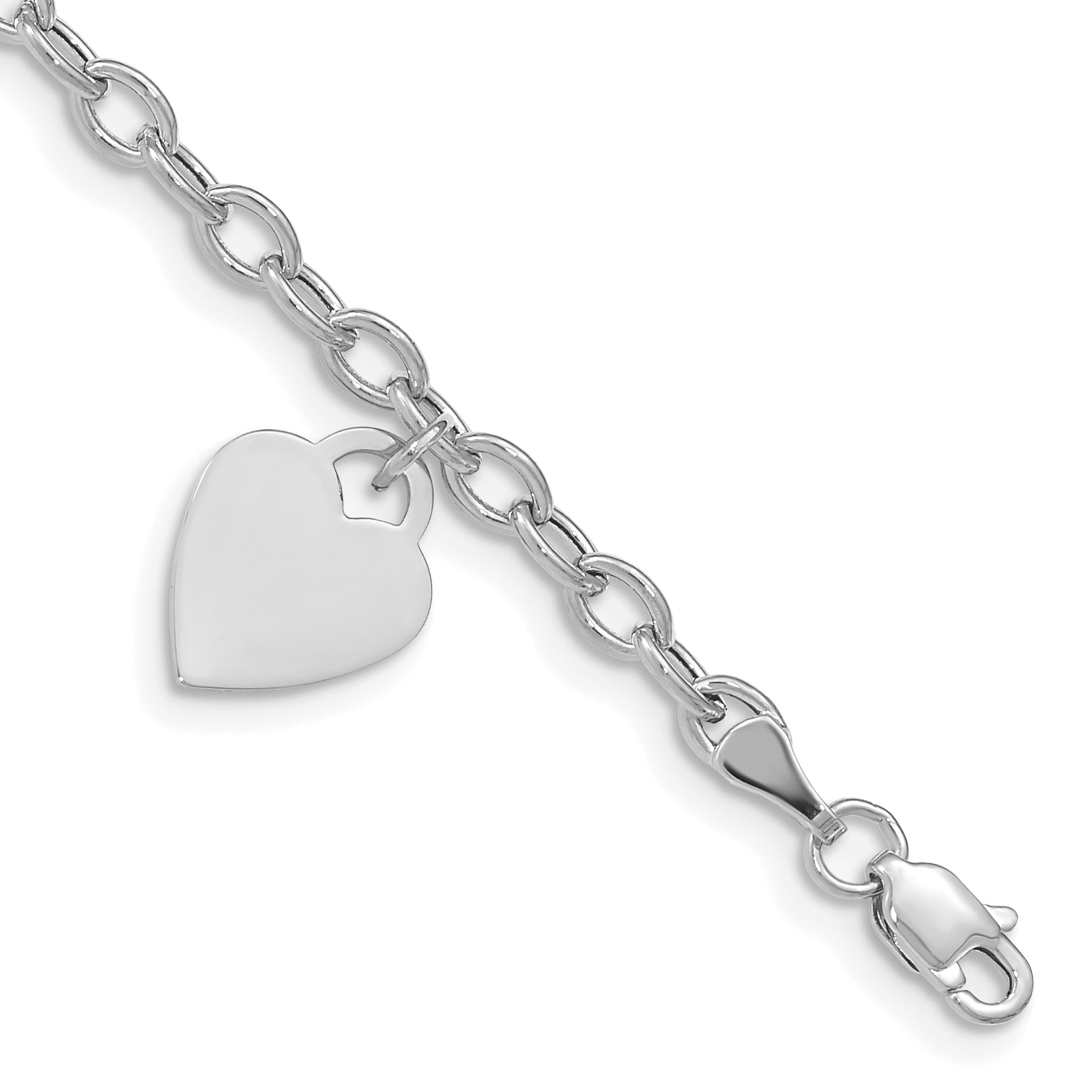 8.5 Inch 14K White Gold Dangle Heart Bracelet