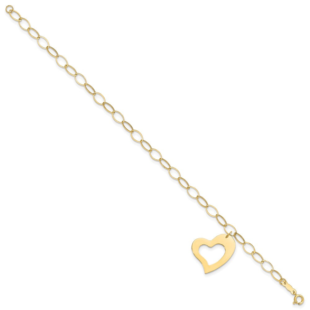 7.25 Inch 14K Yellow Gold Dangle Heart Bracelet