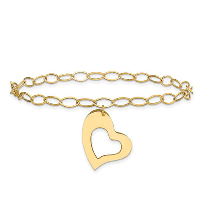 7.25 Inch 14K Yellow Gold Dangle Heart Bracelet