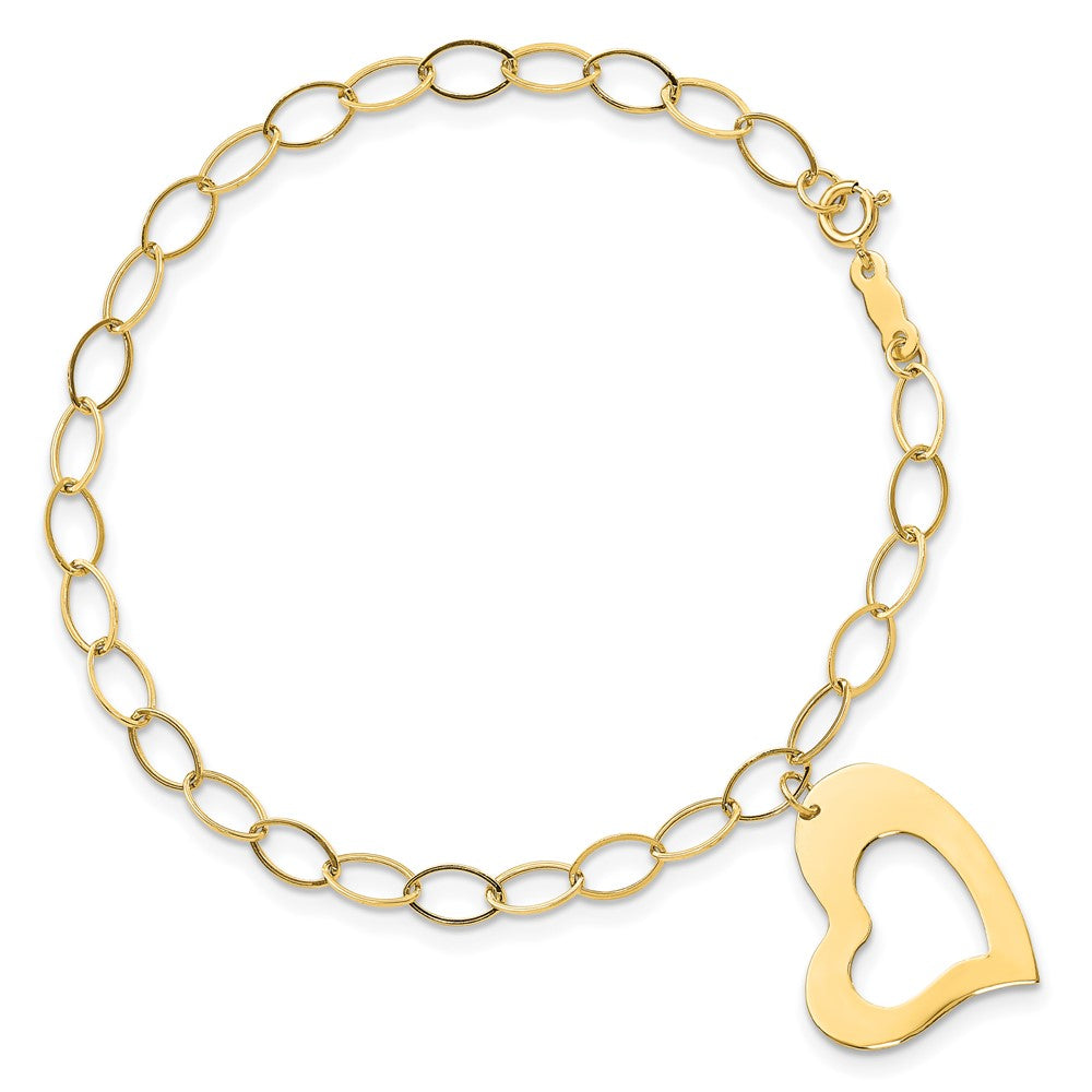 7.25 Inch 14K Yellow Gold Dangle Heart Bracelet