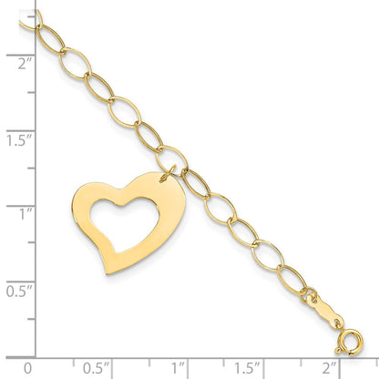 7.25 Inch 14K Yellow Gold Dangle Heart Bracelet