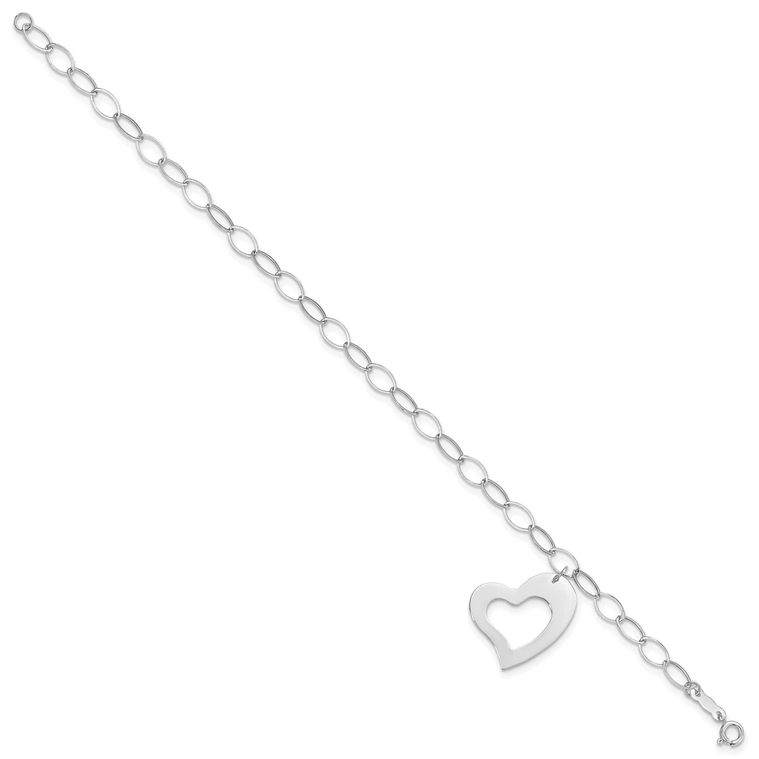 7.25 Inch 14K White Gold Dangle Heart Bracelet