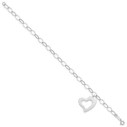 7.25 Inch 14K White Gold Dangle Heart Bracelet