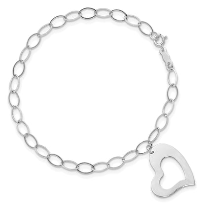 7.25 Inch 14K White Gold Dangle Heart Bracelet