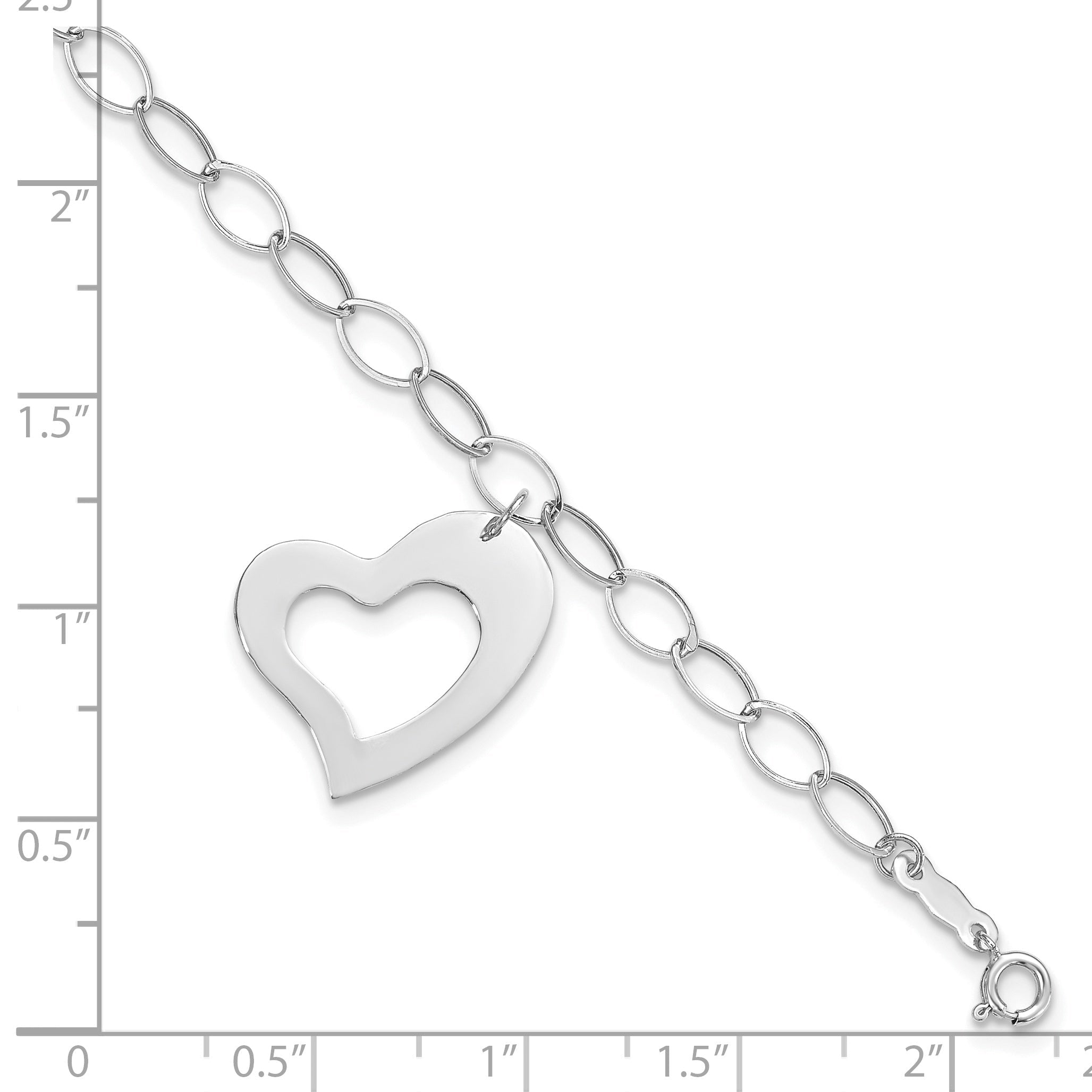 7.25 Inch 14K White Gold Dangle Heart Bracelet