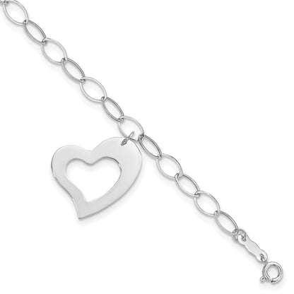 7.25 Inch 14K White Gold Dangle Heart Bracelet