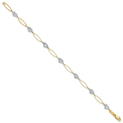 7.25 Inch 14K Two-Tone Puff Heart & Flat Oval Bracelet