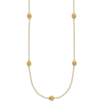 14K Yellow Gold Polished Textured Beads 7 Station 18 Inch Necklace