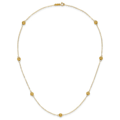 14K Yellow Gold Polished Textured Beads 7 Station 18 Inch Necklace