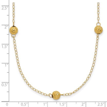 14K Yellow Gold Polished Textured Beads 7 Station 18 Inch Necklace