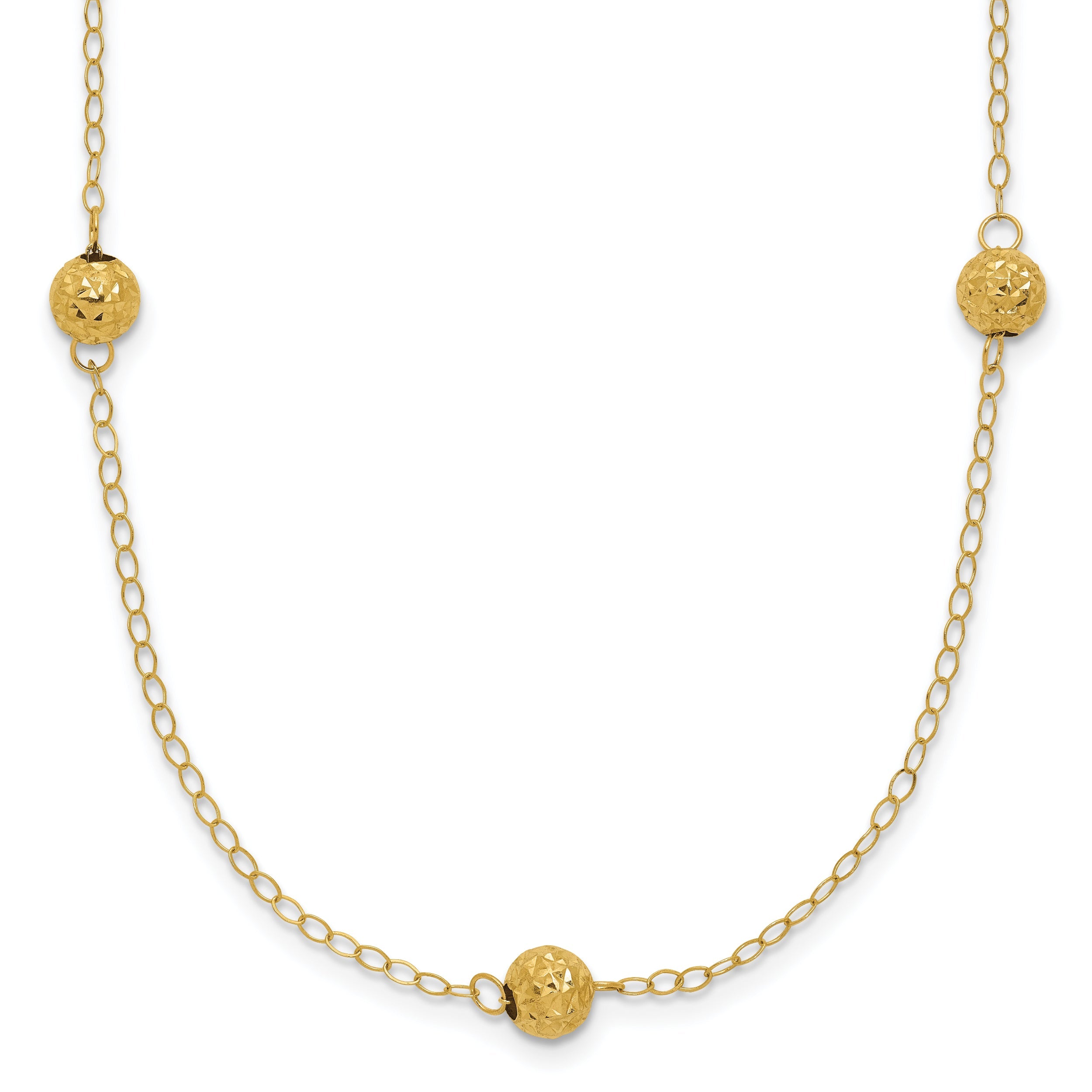 14K Yellow Gold Polished Textured Beads 7 Station 18 Inch Necklace
