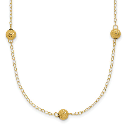 14K Yellow Gold Polished Textured Beads 7 Station 18 Inch Necklace