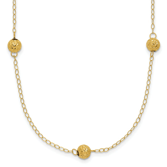 14K Yellow Gold Polished Textured Beads 7 Station 18 Inch Necklace