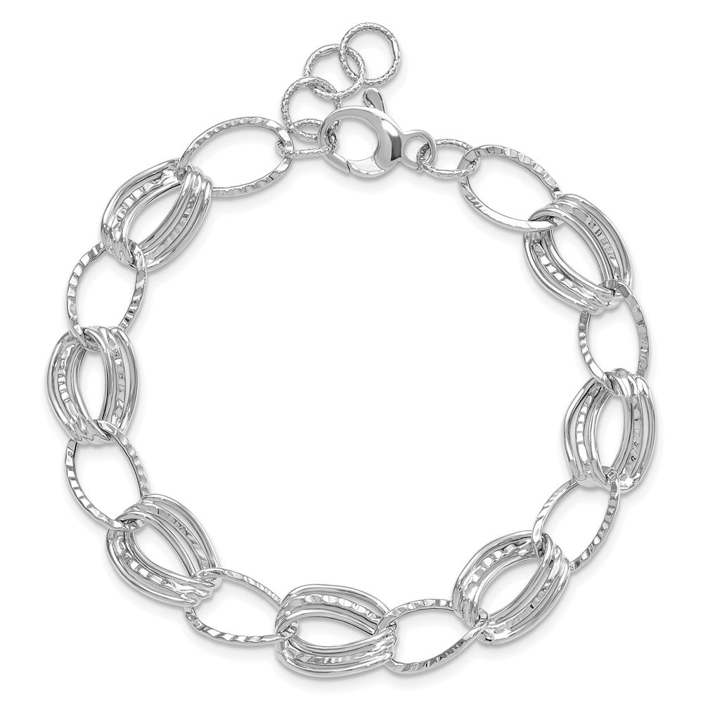 7.5 Inch 14K White Gold Polished And Textured Hollow W/1 In Ext. Bracelet