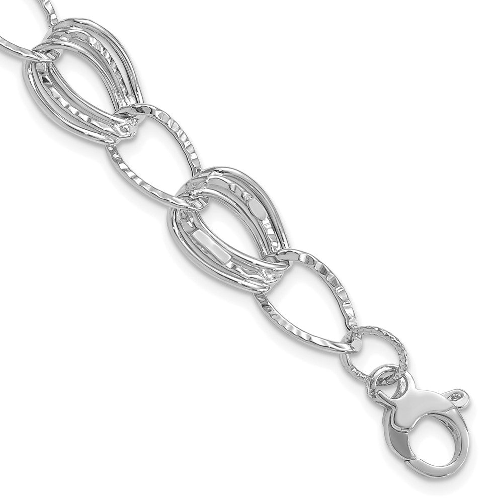 7.5 Inch 14K White Gold Polished And Textured Hollow W/1 In Ext. Bracelet