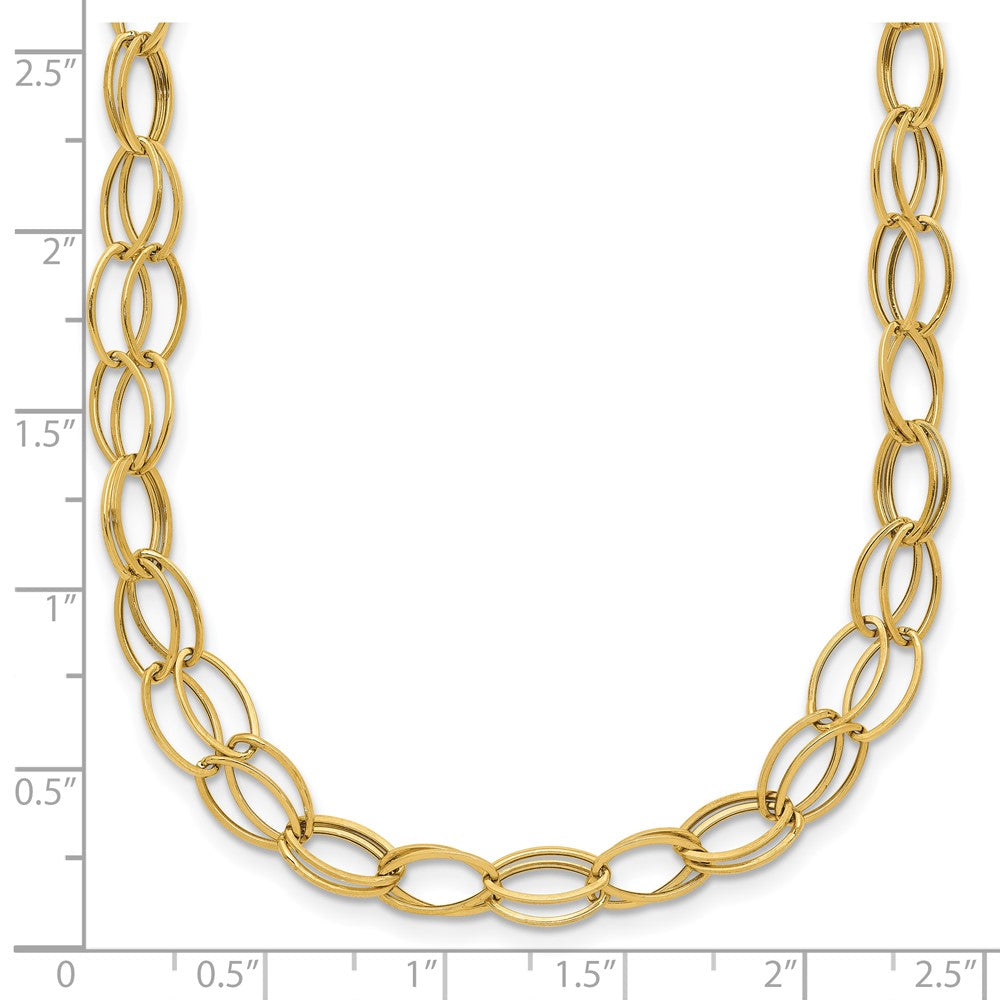 14K Yellow Gold Double Strand Oval Links W/ 2In Ext Necklace