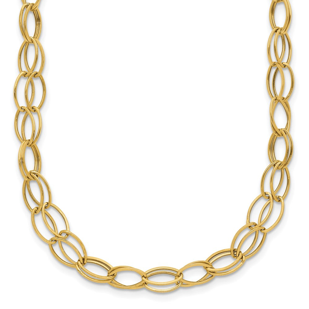14K Yellow Gold Double Strand Oval Links W/ 2In Ext Necklace