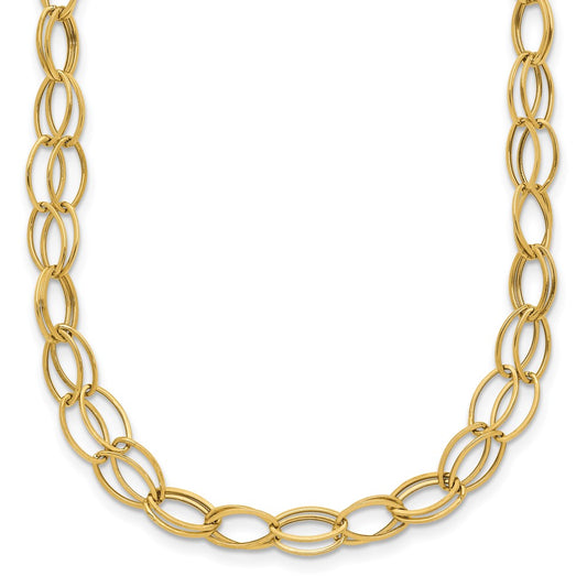14K Yellow Gold Double Strand Oval Links W/ 2In Ext Necklace