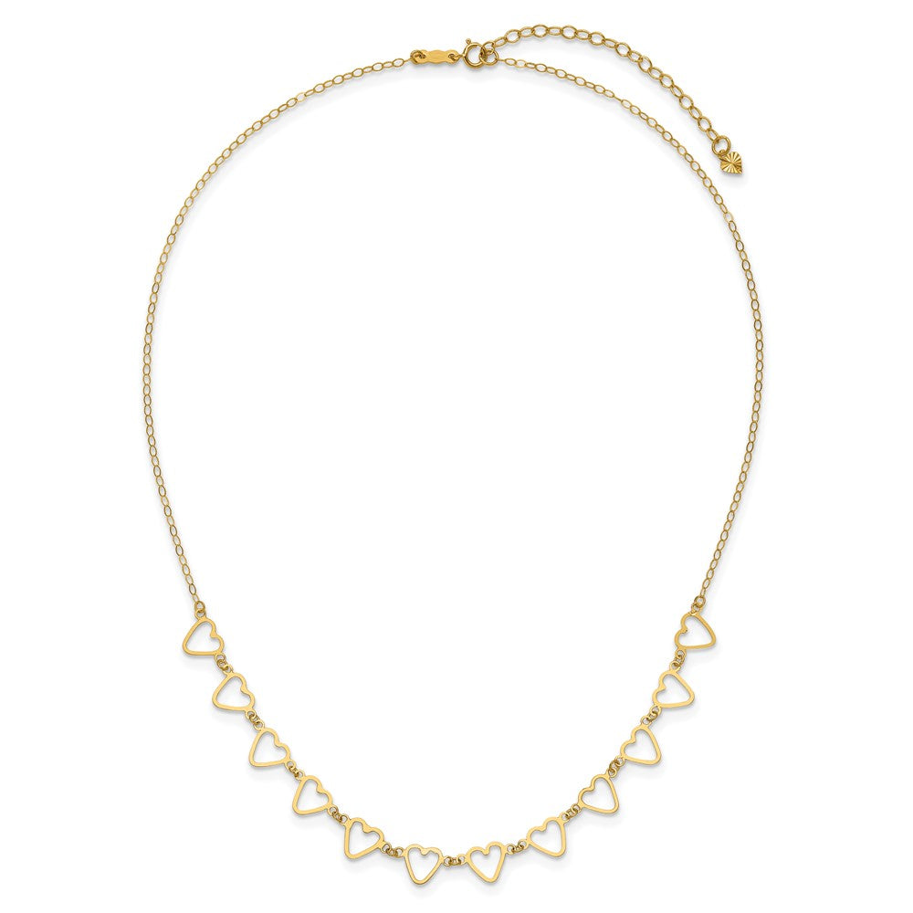 14K Yellow Gold Oval Cable With Open Flat Hearts 16 Inch W/ 2In Ext Necklace