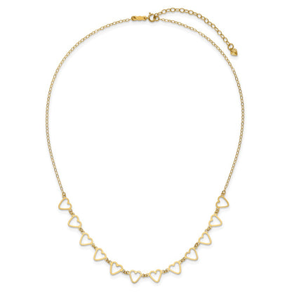 14K Yellow Gold Oval Cable With Open Flat Hearts 16 Inch W/ 2In Ext Necklace