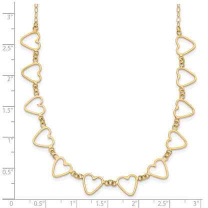14K Yellow Gold Oval Cable With Open Flat Hearts 16 Inch W/ 2In Ext Necklace