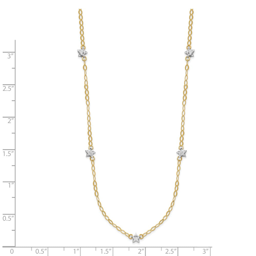 16.00 Inch 14K Two-Tone Oval Chain Diamond Cut Stars W/ 2In Ext Necklace