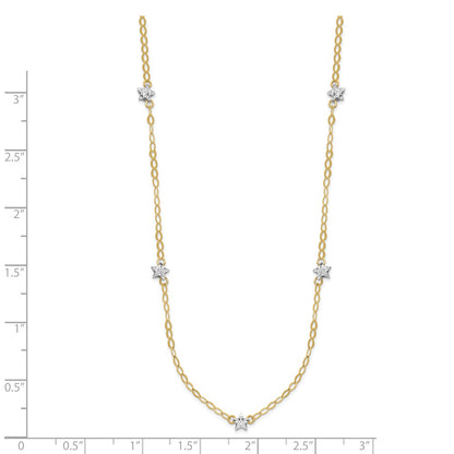 16.00 Inch 14K Two-Tone Oval Chain Diamond Cut Stars W/ 2In Ext Necklace