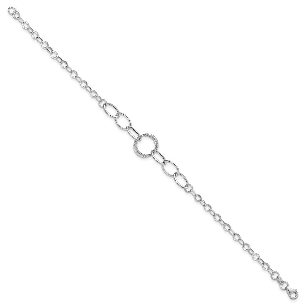 8 Inch 14K White Gold Polished Textured Fancy Link Bracelet