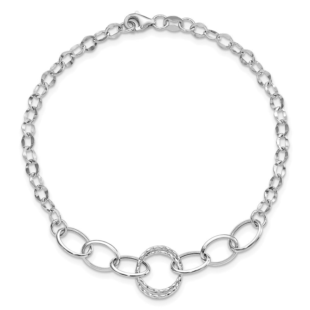 8 Inch 14K White Gold Polished Textured Fancy Link Bracelet