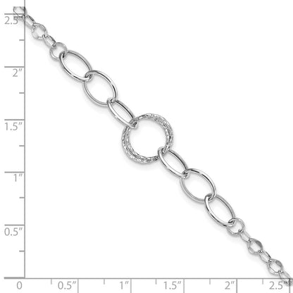 8 Inch 14K White Gold Polished Textured Fancy Link Bracelet