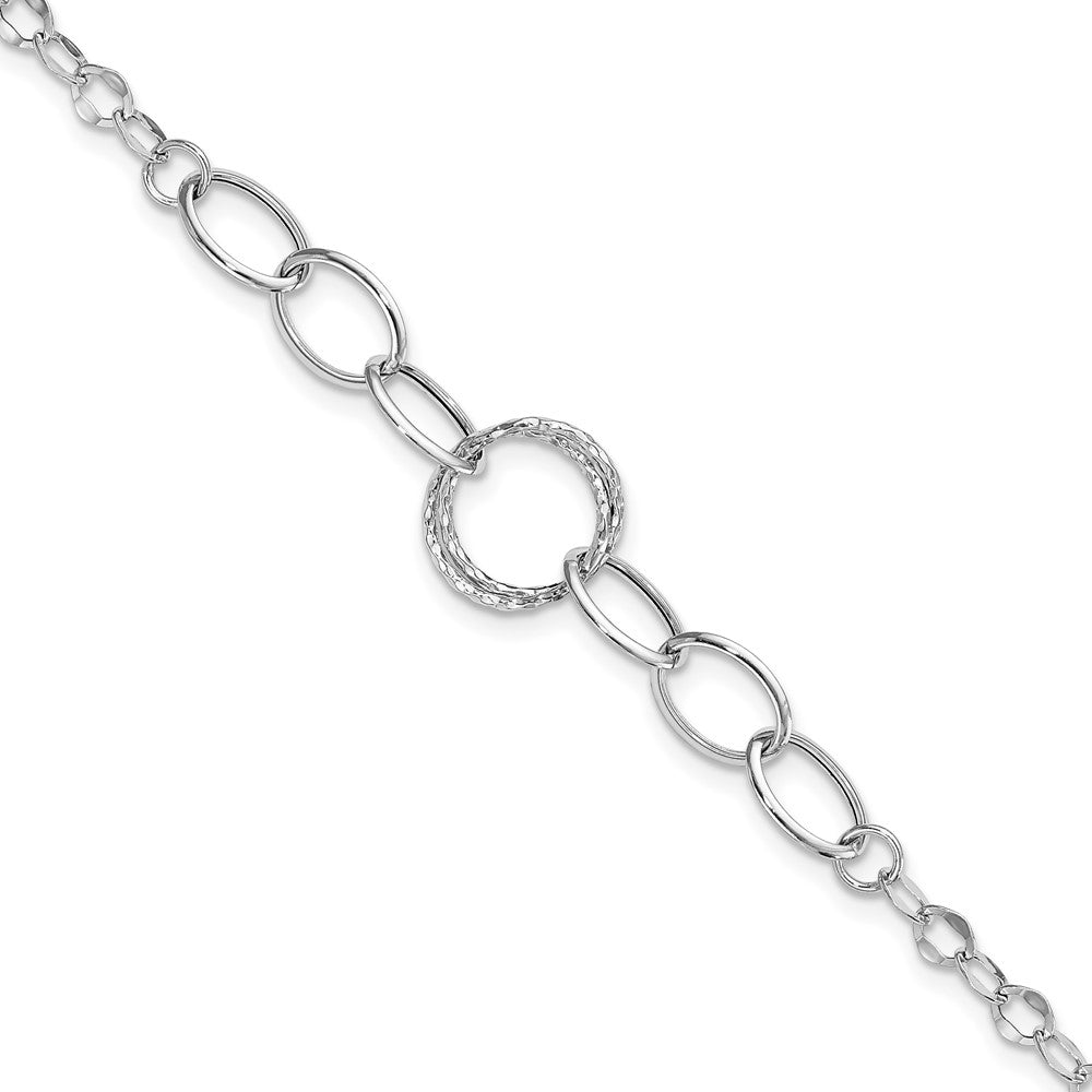 8 Inch 14K White Gold Polished Textured Fancy Link Bracelet