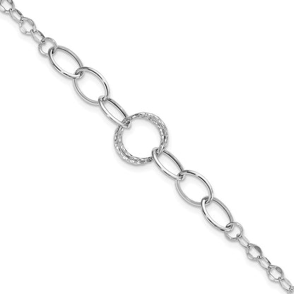 8 Inch 14K White Gold Polished Textured Fancy Link Bracelet