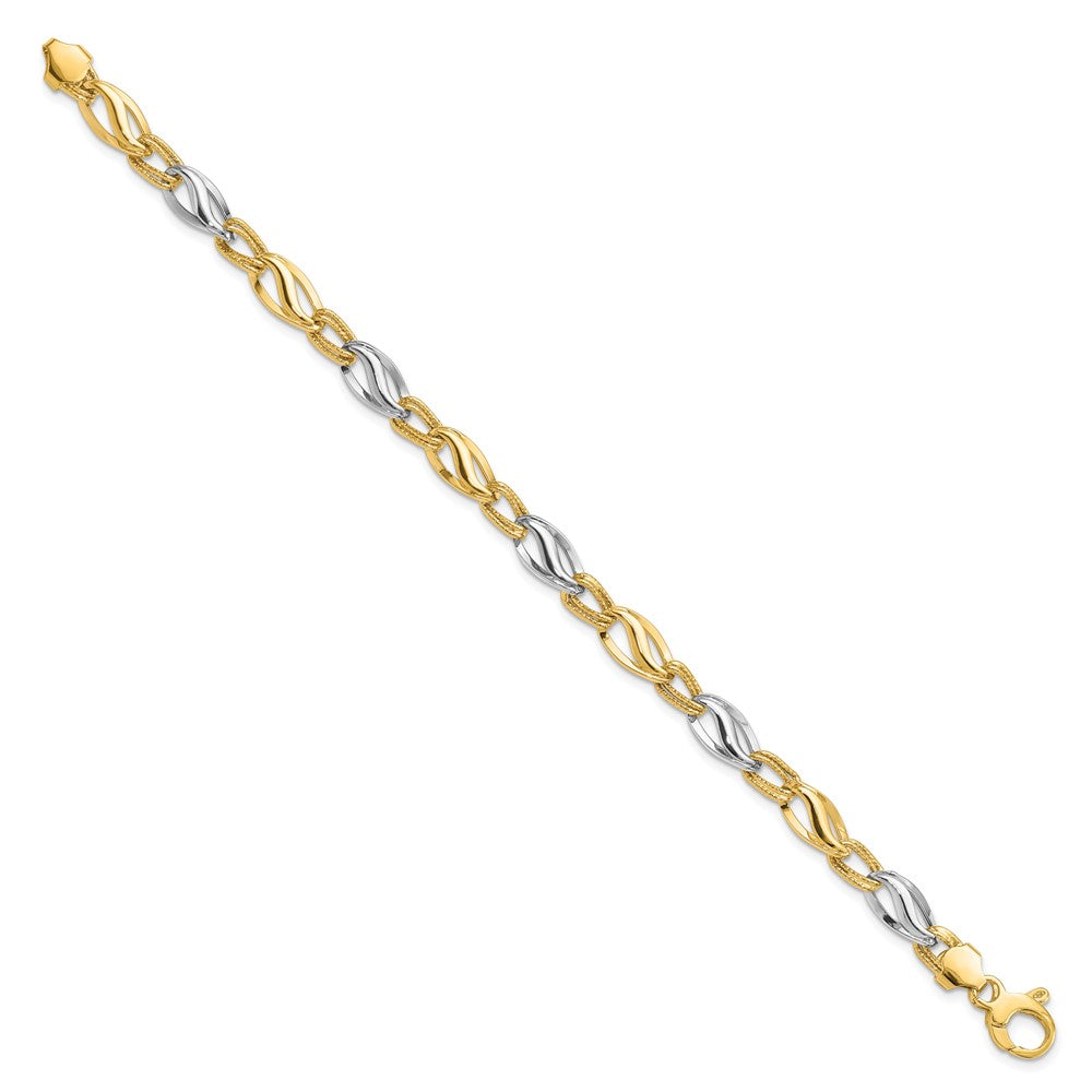 7.5 Inch 14K Two-Tone Polished & Diamond Cut Bracelet