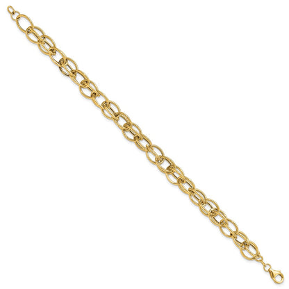 14K Yellow Gold Polished Textured Fancy Link Bracelet