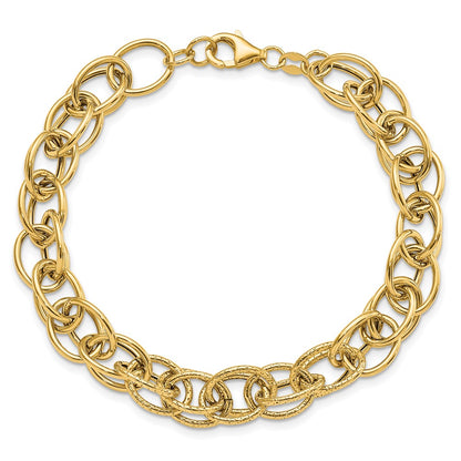 14K Yellow Gold Polished Textured Fancy Link Bracelet