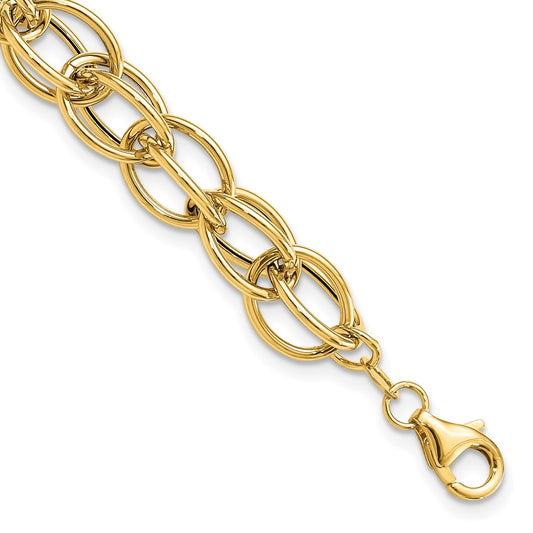 14K Yellow Gold Polished Textured Fancy Link Bracelet