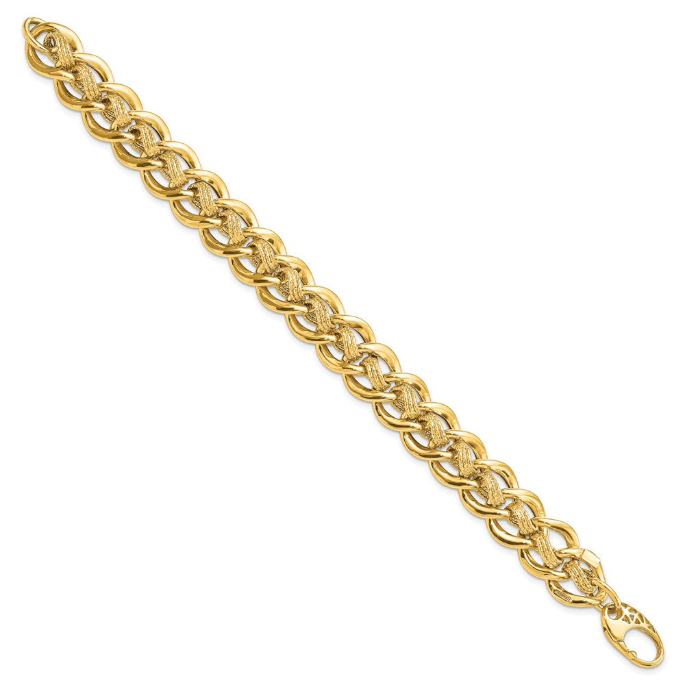 8 Inch 14K Polished And Textured Fancy Link Bracelet
