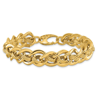 8 Inch 14K Polished And Textured Fancy Link Bracelet