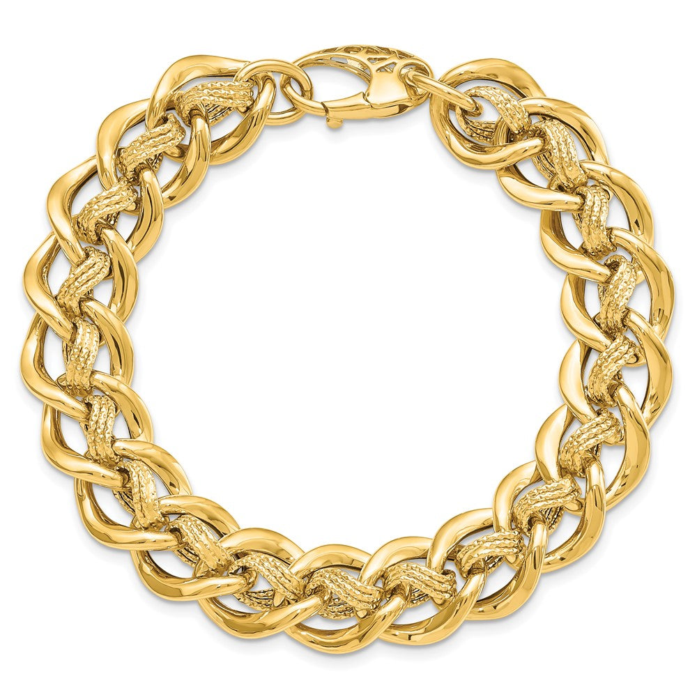 8 Inch 14K Polished And Textured Fancy Link Bracelet