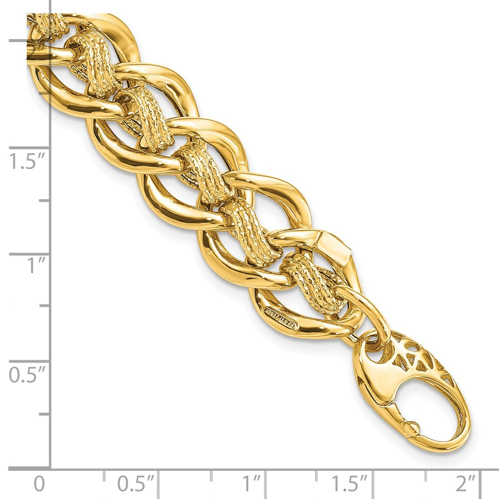 8 Inch 14K Polished And Textured Fancy Link Bracelet