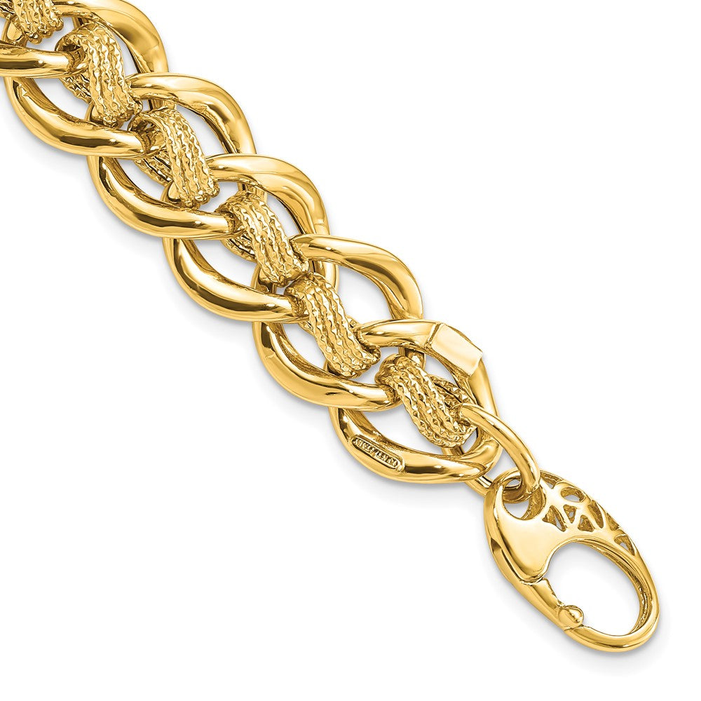 8 Inch 14K Polished And Textured Fancy Link Bracelet