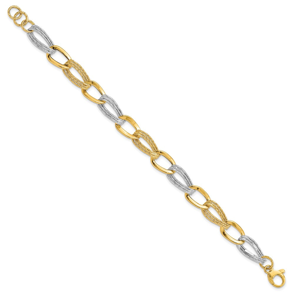 8 Inch 14K Two Tone Polished Fancy Link Bracelet